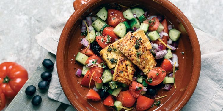 Vegan Greek Salad with Tofu Halloumi