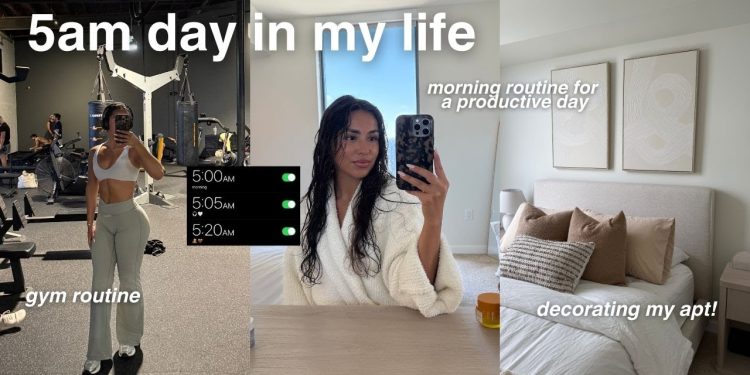 5AM DAY IN MY LIFE 🌞| morning gym routine, healthy girl habits/mindset, decorating my apt. & more!