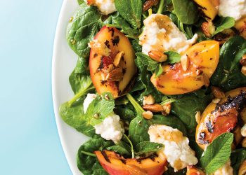 Grilled Nectarine and Spinach Salad with Vegan Almond Ricotta