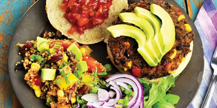 Vegan Black Bean Burgers with Mexican Quinoa Salad